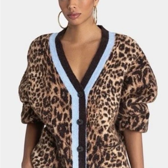 Leopard Print Cardigan with Blue Trim